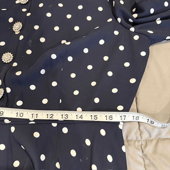 HOBBS London Ayla Spot Fit & Flare Navy Polka Dot Dress Crystal Button Size 10 - Picture 13 of 16